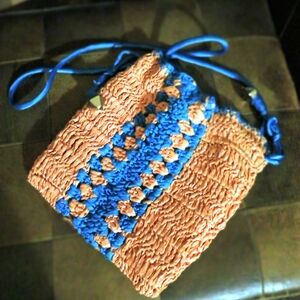 FREE PEOPLE TEAL and TAN CROCHET CROSSBODY